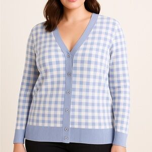 Talbots GIRLFRIEND CARDIGAN - GINGHAM JACQUARD checkered blue size 1x